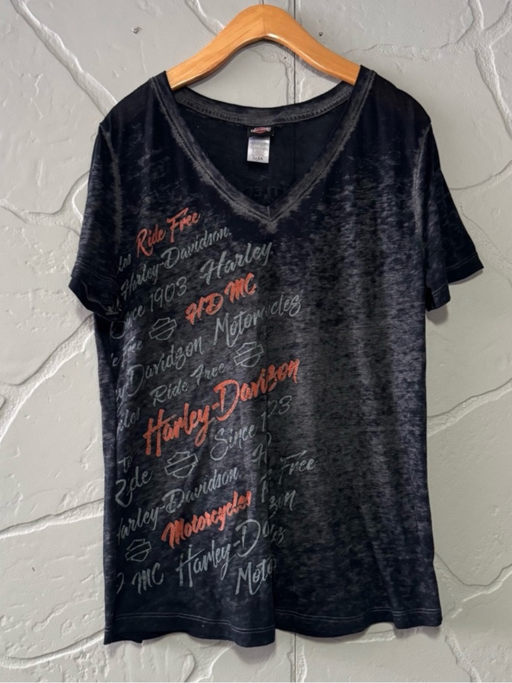 Harley-Davidson Battlefield Gettysburg PA Burnout V-Neck Graphic Tee Women’s L